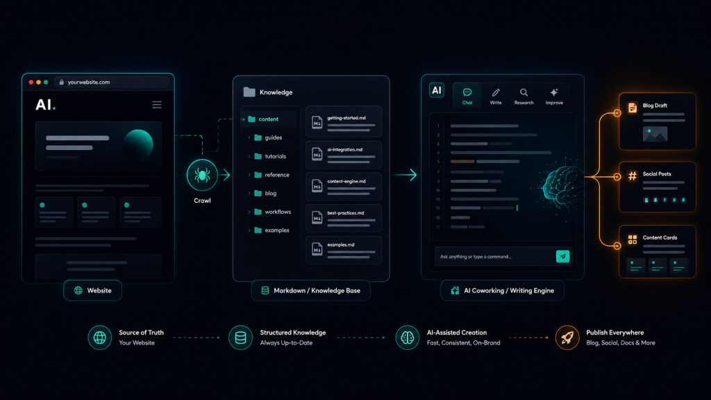 Directory structure of an AI content writer engine built with Claude Cowork