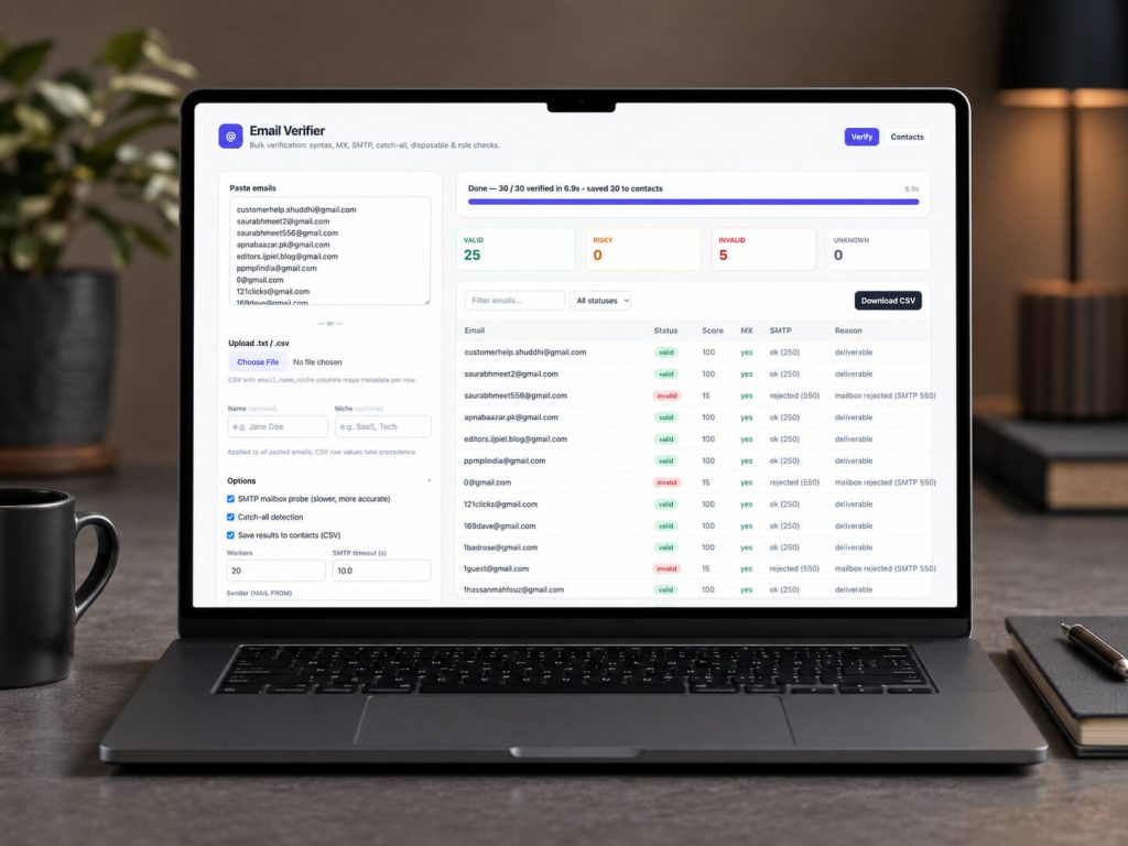 Screenshot of Open Source Github Email Verifier Tool Interface